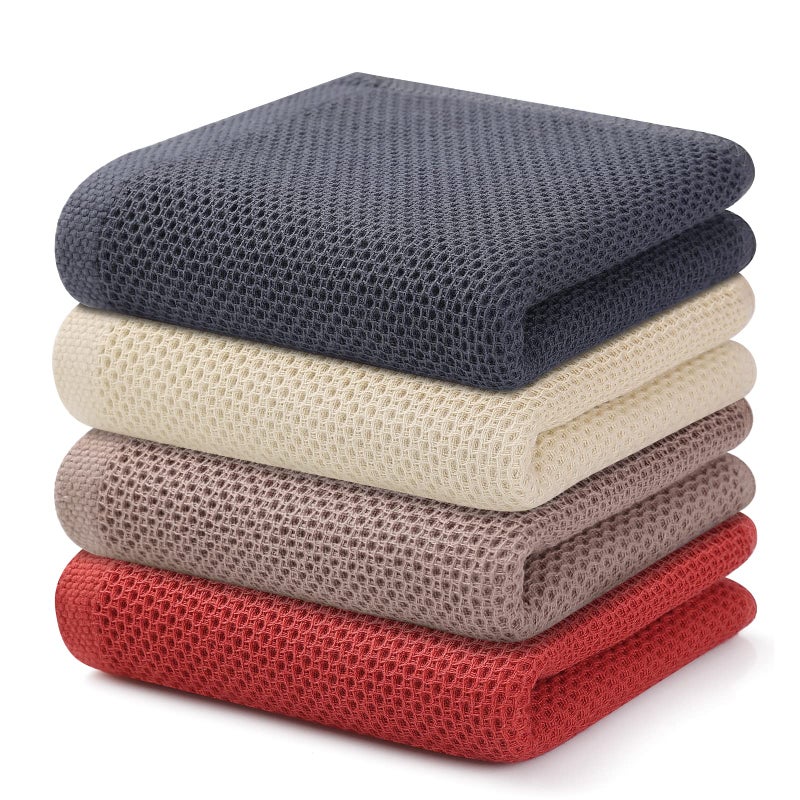 Kitinjoy 100% Cotton Waffle Weave Kitchen Towels, 4-Pack Super Soft and Absorbent Dish Towels for Drying Dishes, Kitchen Hand Towels, 13 in x 28 in, Multicolor - Image 1